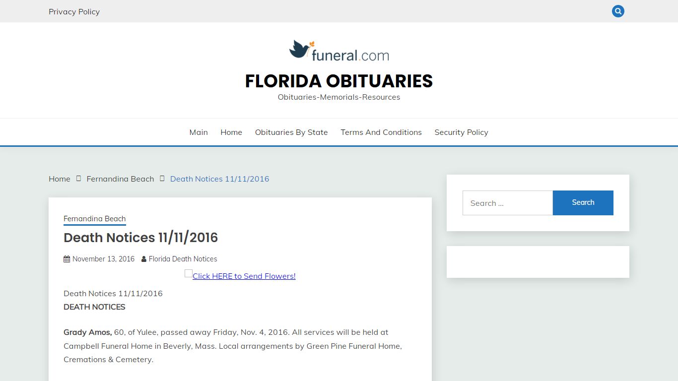 Death Notices 11/11/2016 – Florida Obituaries